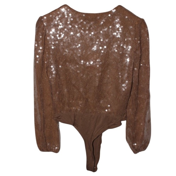 Bardot Verona Sequin Bodysuit NWT in Caramel Women’s Medium New - Picture 6 of 11